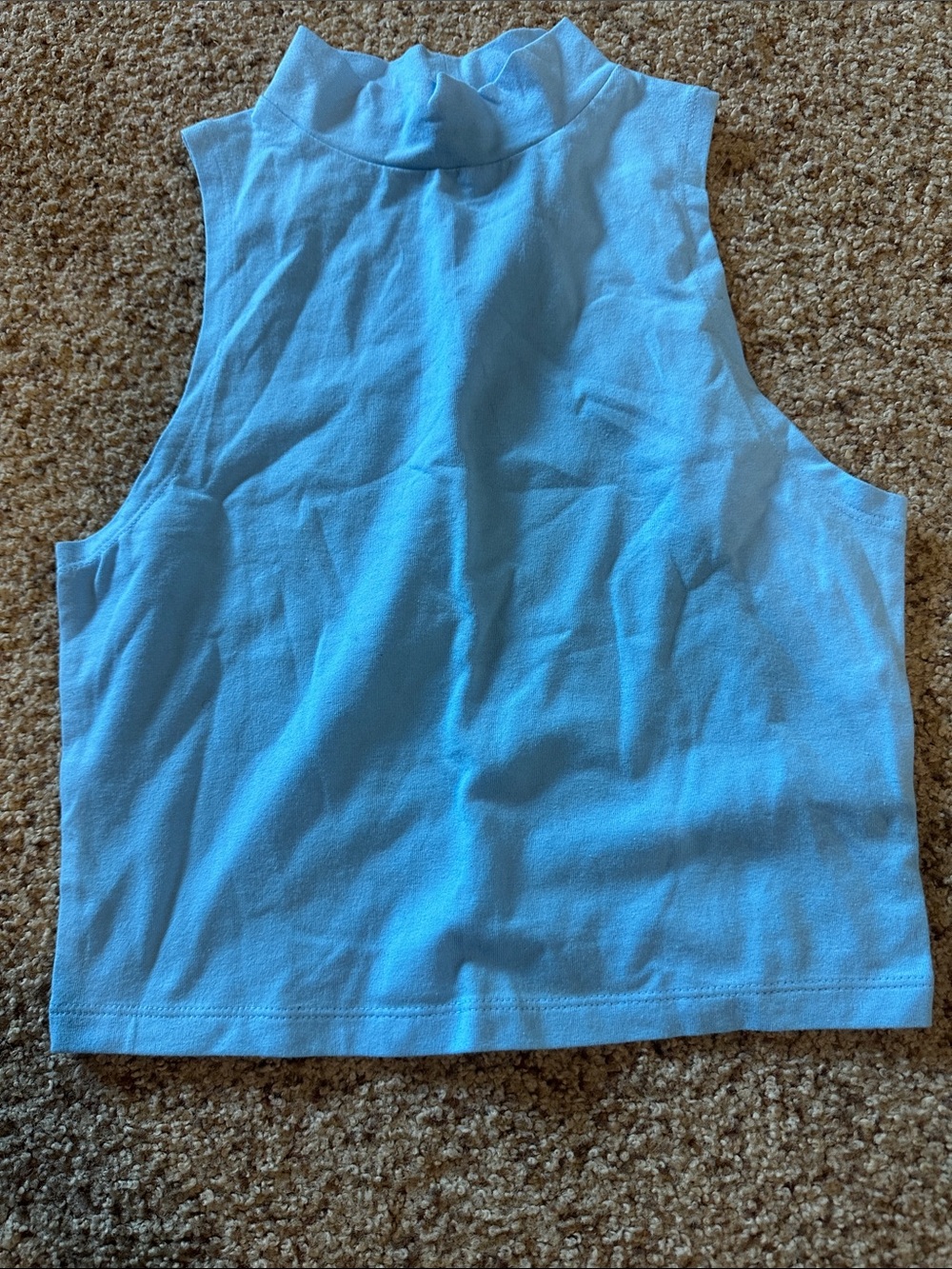 wild fable Sky Blue Sleeveless Mock Neck Crop Top